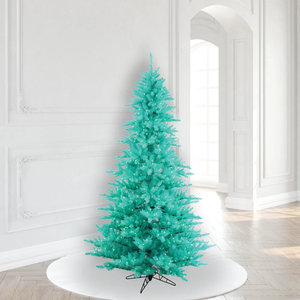 6'6"Hx46"W Fir Artificial Christmas Tree, LED Pre-Lit (Aqua) -Aqua - Image 3
