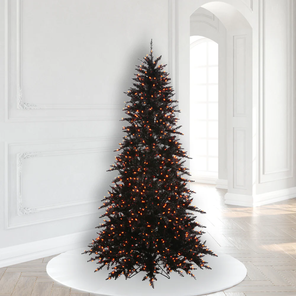 6'6"Hx46"W Fir Artificial Christmas Tree, LED Pre-Lit (Orange) -Black - Image 3