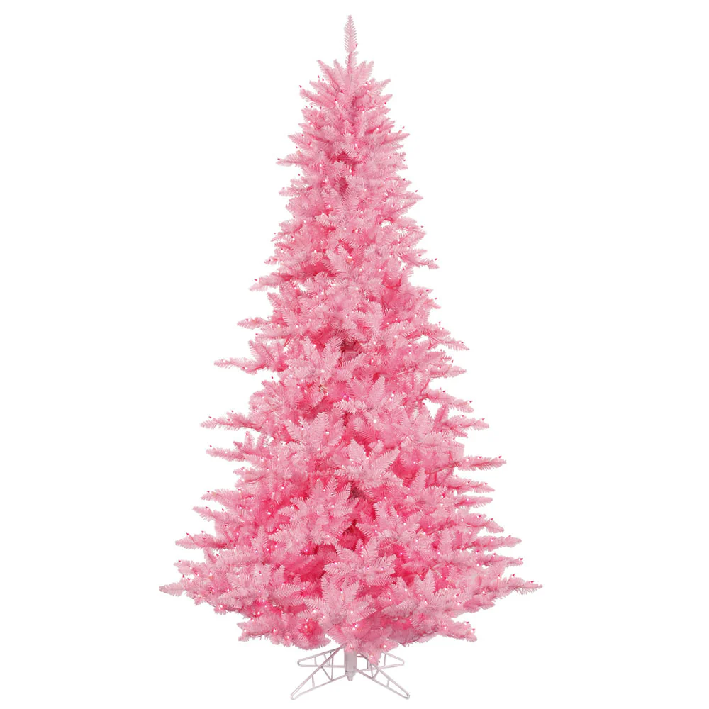 6'6"Hx46"W Fir Artificial Christmas Tree, LED Pre-Lit (Pink) -Pink
