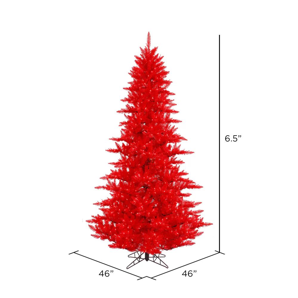 6'6"Hx46"W Fir Artificial Christmas Tree, LED Pre-Lit (Red) -Red - Image 2