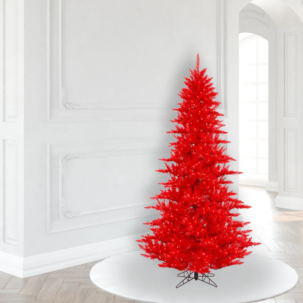 6'6"Hx46"W Fir Artificial Christmas Tree, LED Pre-Lit (Red) -Red - Image 3