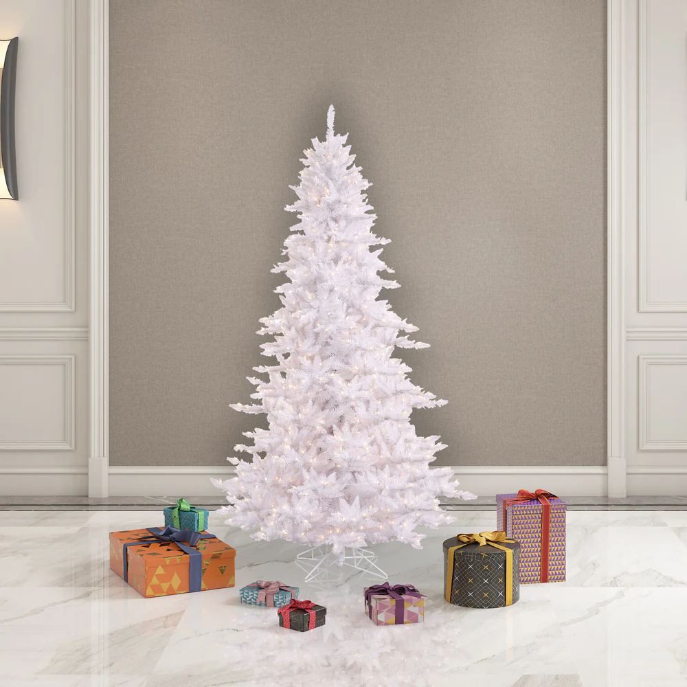 6'6"Hx46"W Fir Artificial Christmas Tree, LED Pre-Lit -White - Image 3
