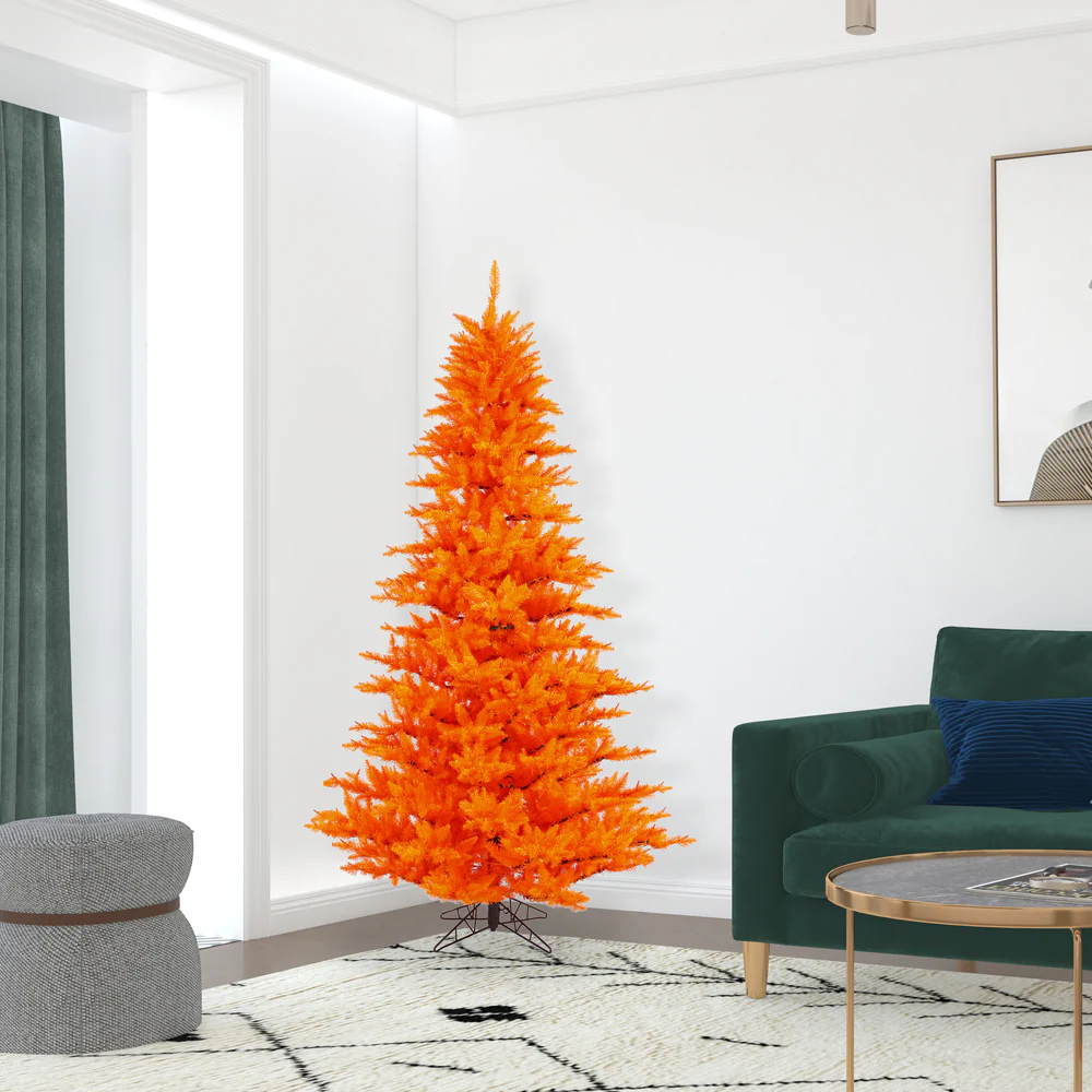 6'6"Hx46"W Fir Artificial Christmas Tree, Unlit -Orange - Image 4