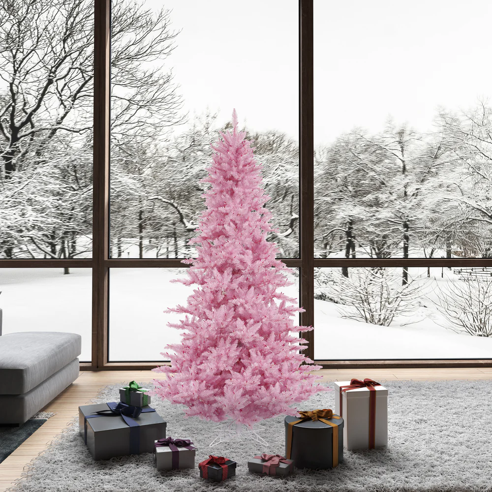 6'6"Hx46"W Fir Artificial Christmas Tree, Unlit -Pink - Image 4