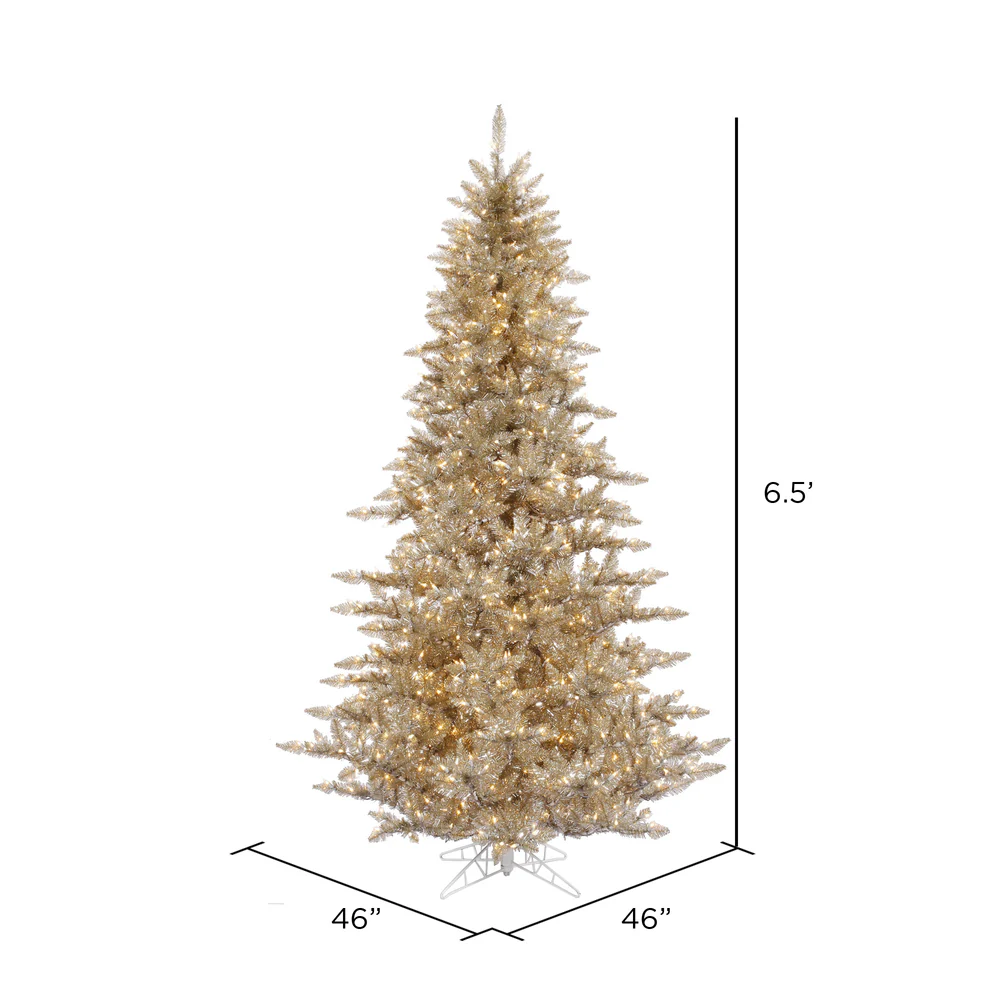 6'6"Hx46"W Tinsel Fir Artificial Christmas Tree, LED Pre-Lit -Champagne - Image 3