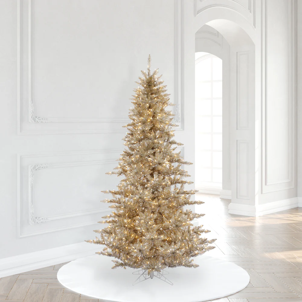 6'6"Hx46"W Tinsel Fir Artificial Christmas Tree, LED Pre-Lit -Champagne - Image 4