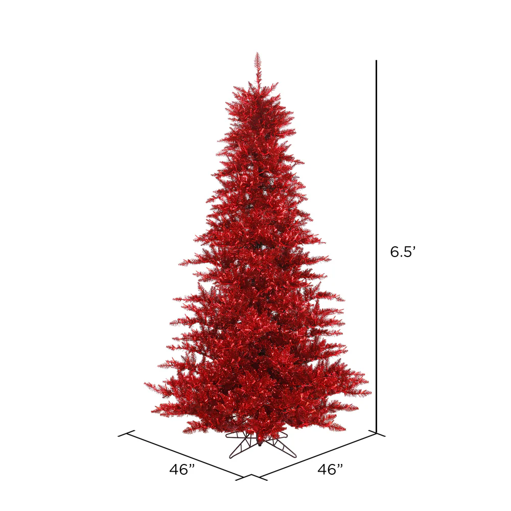 6'6"Hx46"W Tinsel Fir Artificial Christmas Tree, Unlit -Red - Image 2