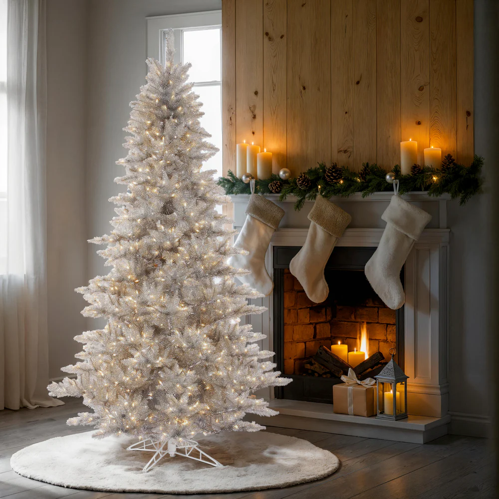 6'6"Hx46"W Tinsel Fir Artificial Christmas Tree, Unlit -Silver - Image 5