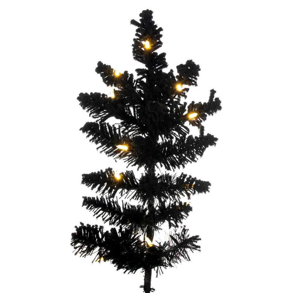 6'6"Hx47"W Flocked Fir Artificial Christmas Tree, LED Pre-Lit -Black - Image 2