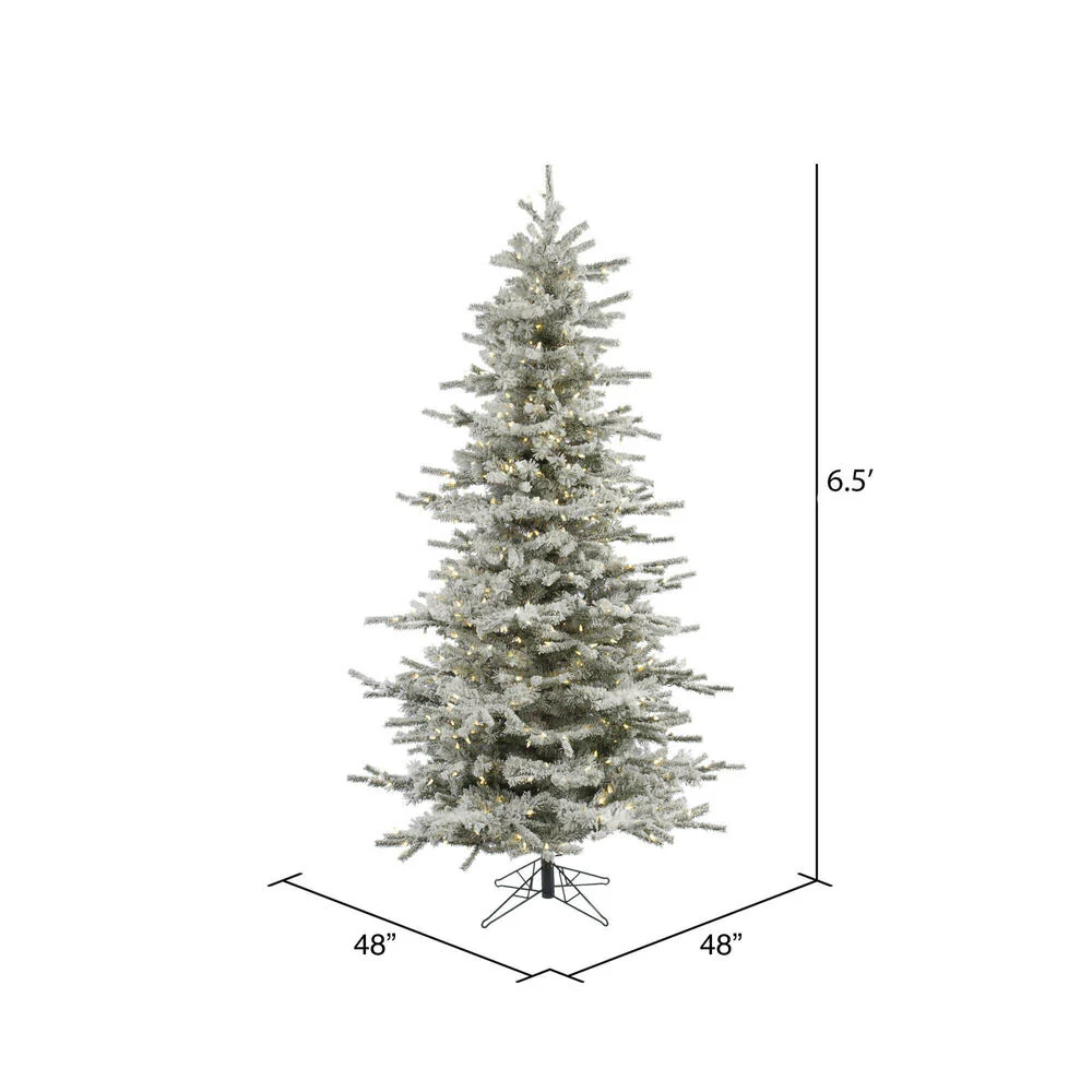 6'6"Hx48"W Flocked Sierra Artificial Christmas Tree, LED Pre-Lit -White/Green - Image 3