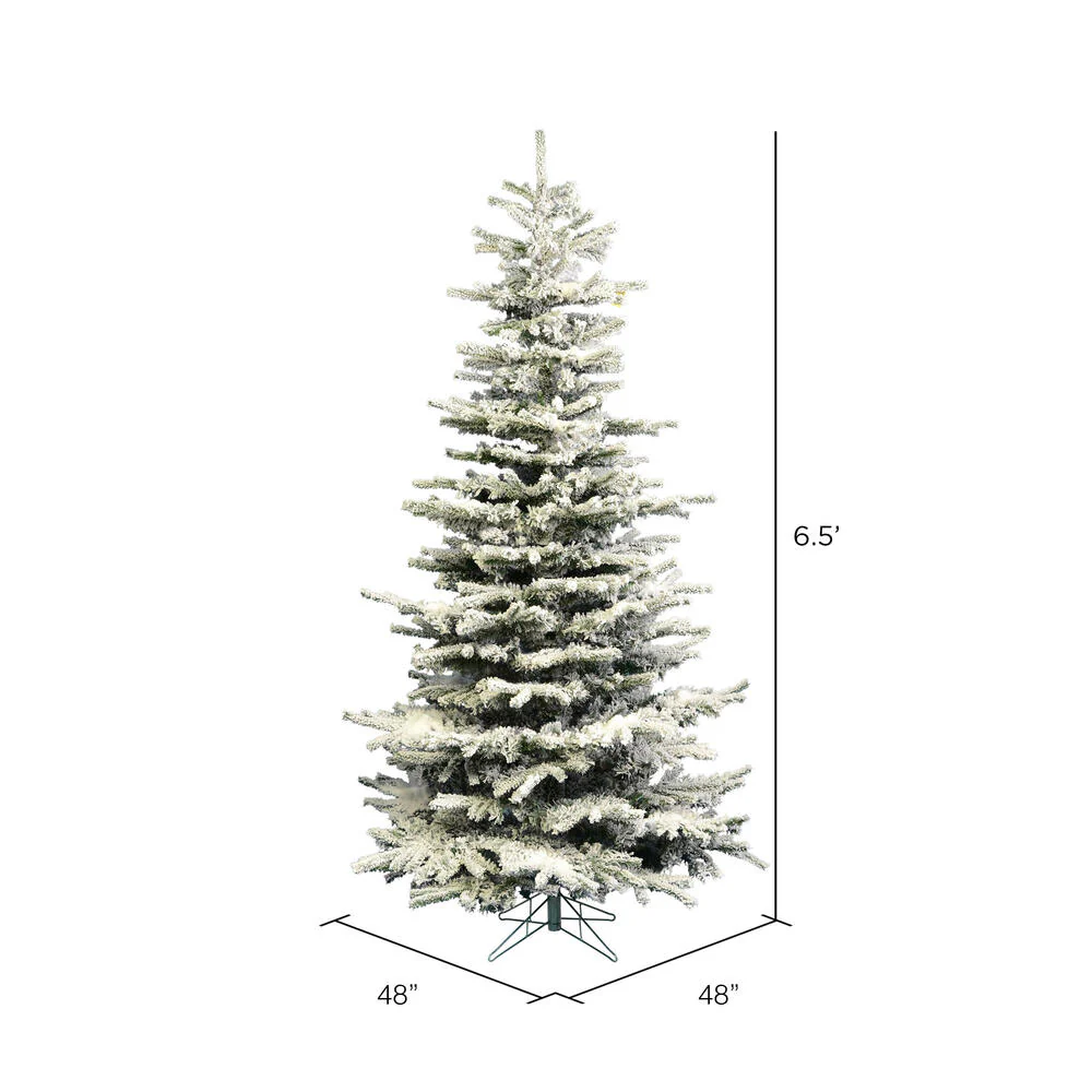 6'6"Hx48"W Flocked Sierra Artificial Christmas Tree, Unlit -White/Green - Image 3