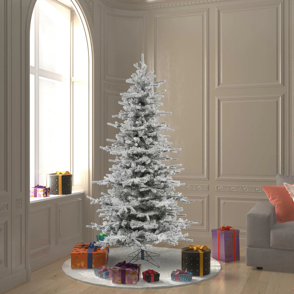 6'6"Hx48"W Flocked Sierra Artificial Christmas Tree, Unlit -White/Green - Image 5
