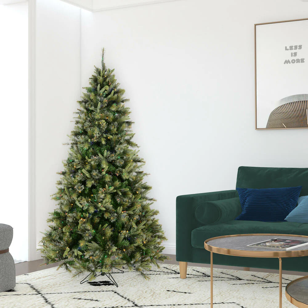 6'6"Hx49"W PE Cashmere Pine Artificial Christmas Tree, LED Pre-Lit -Green - Image 6