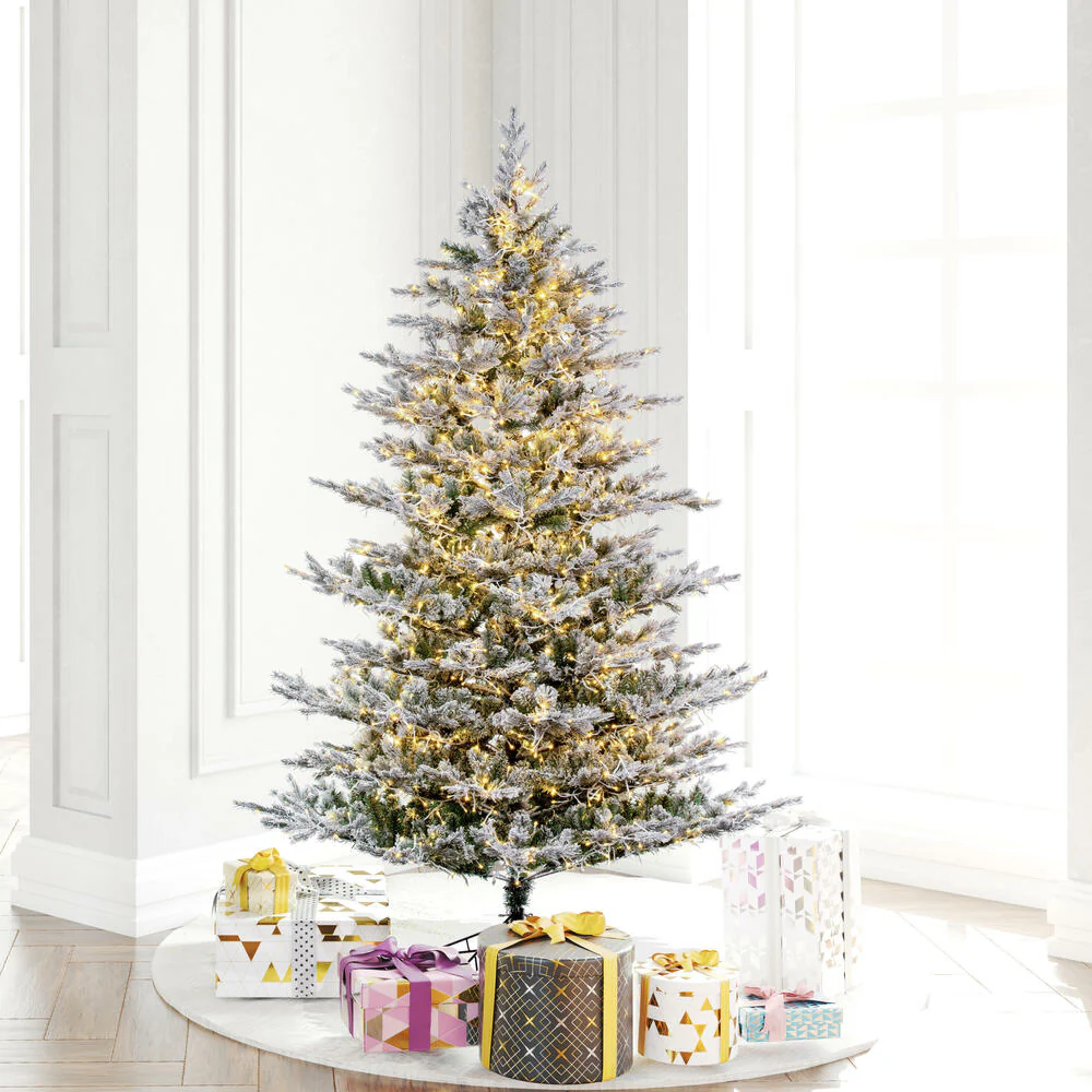 6'6"Hx54"W PE Flocked Kiana Artificial Christmas Tree, Micro LED Pre-Lit (Multi-Mode) -White - Image 5