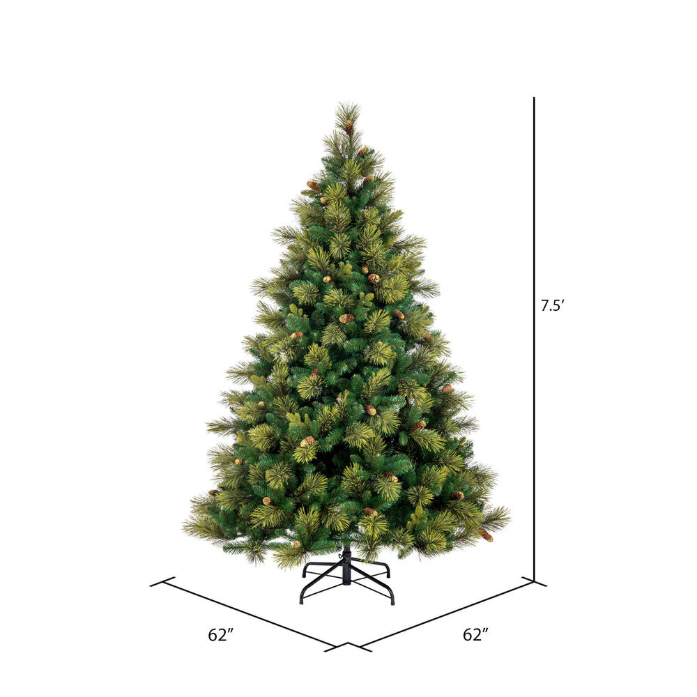 6'6"Hx56"W PE Emerald Mixed Fir & Pinecone Artificial Christmas Tree, Unlit -Green/Brown - Image 3