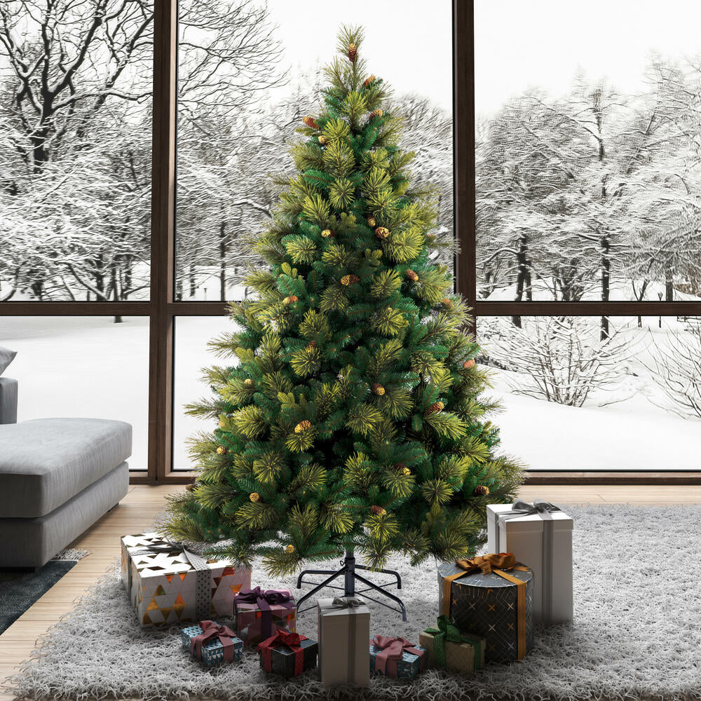 6'6"Hx56"W PE Emerald Mixed Fir & Pinecone Artificial Christmas Tree, Unlit -Green/Brown - Image 5