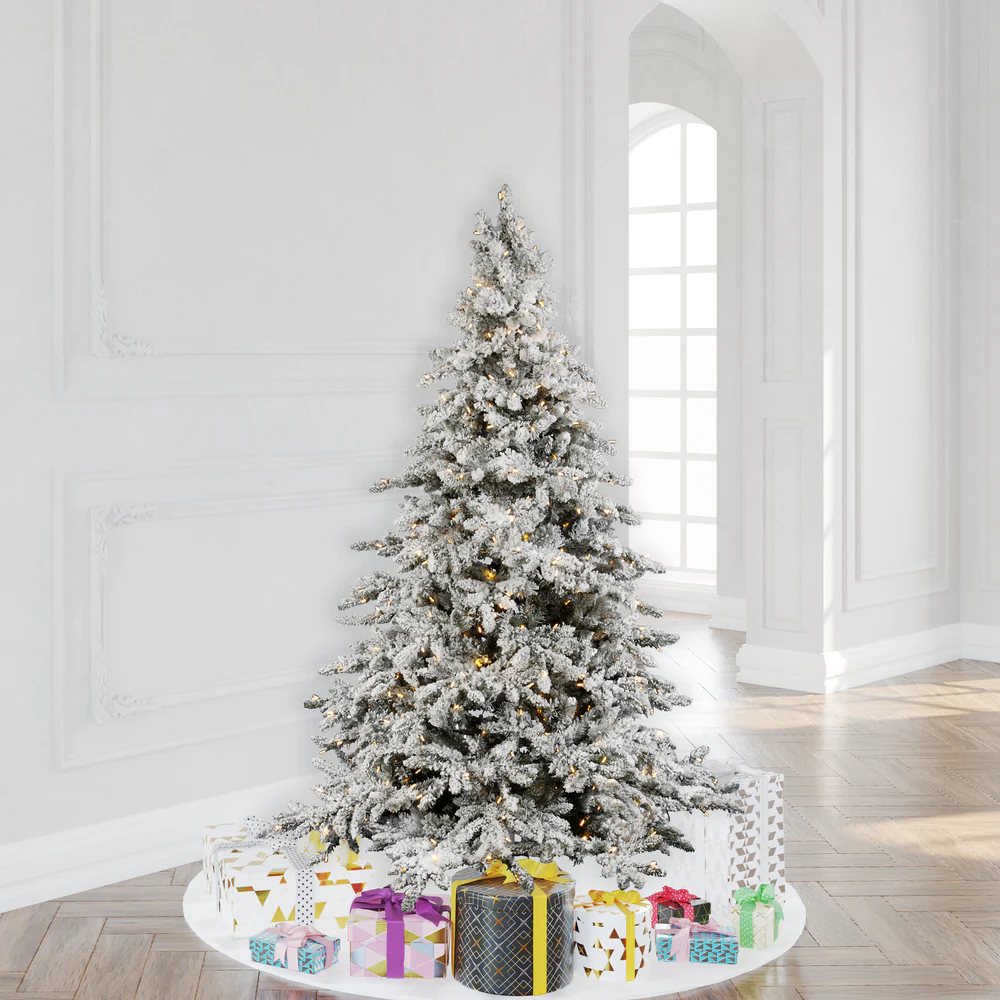 6'6"Hx59"W Flocked Utica Fir Artificial Christmas Tree, LED Pre-Lit -White/Green - Image 5