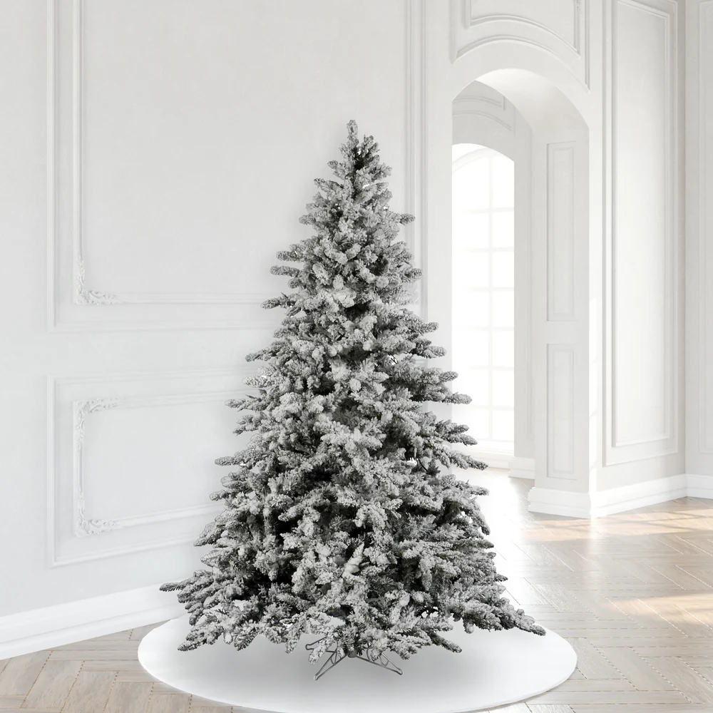 6'6"Hx59"W Flocked Utica Fir Artificial Christmas Tree, Unlit -White/Green - Image 5