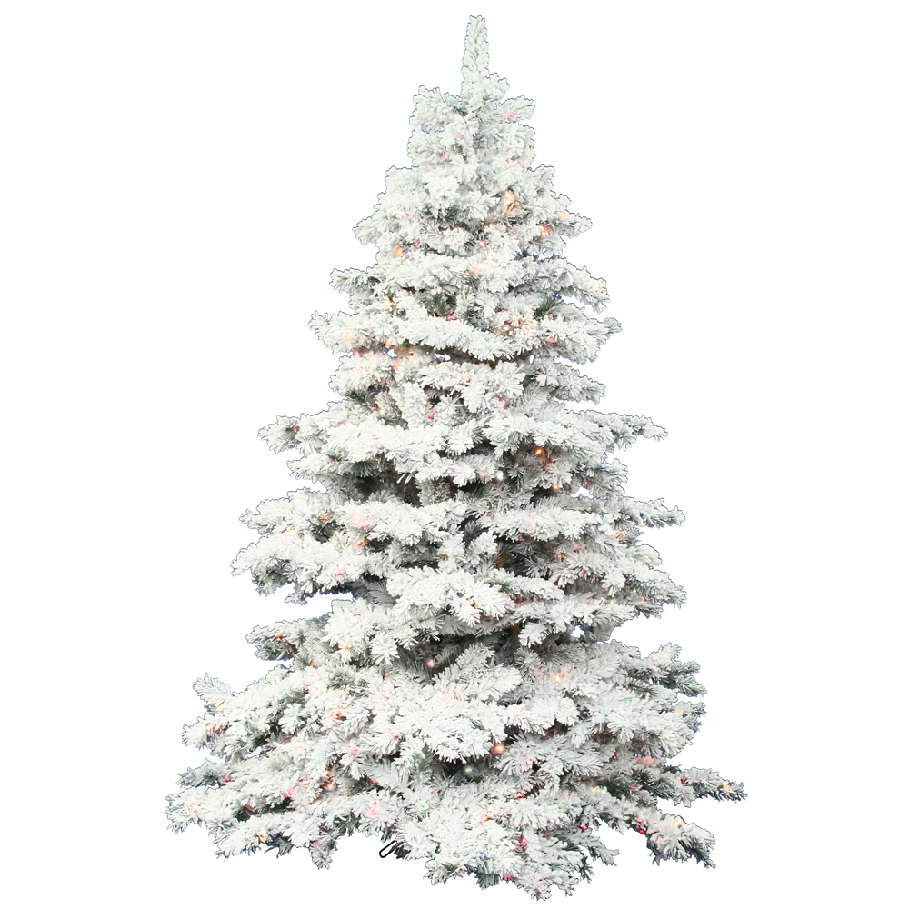 6'6"Hx62"W Flocked Alaskan Pine Artificial Christmas Tree, LED Pre-Lit (Multicolor) -White