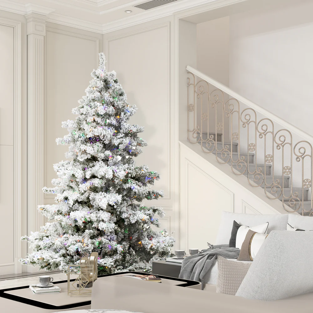 6'6"Hx62"W Flocked Alaskan Pine Artificial Christmas Tree, LED Pre-Lit (Multicolor) -White - Image 6