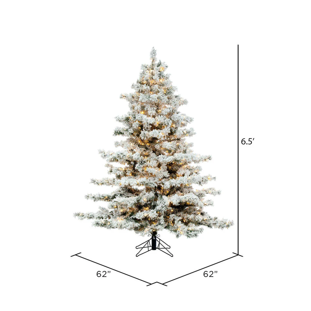 6'6"Hx62"W Flocked Alaskan Pine Artificial Christmas Tree, LED Pre-Lit -White - Image 3