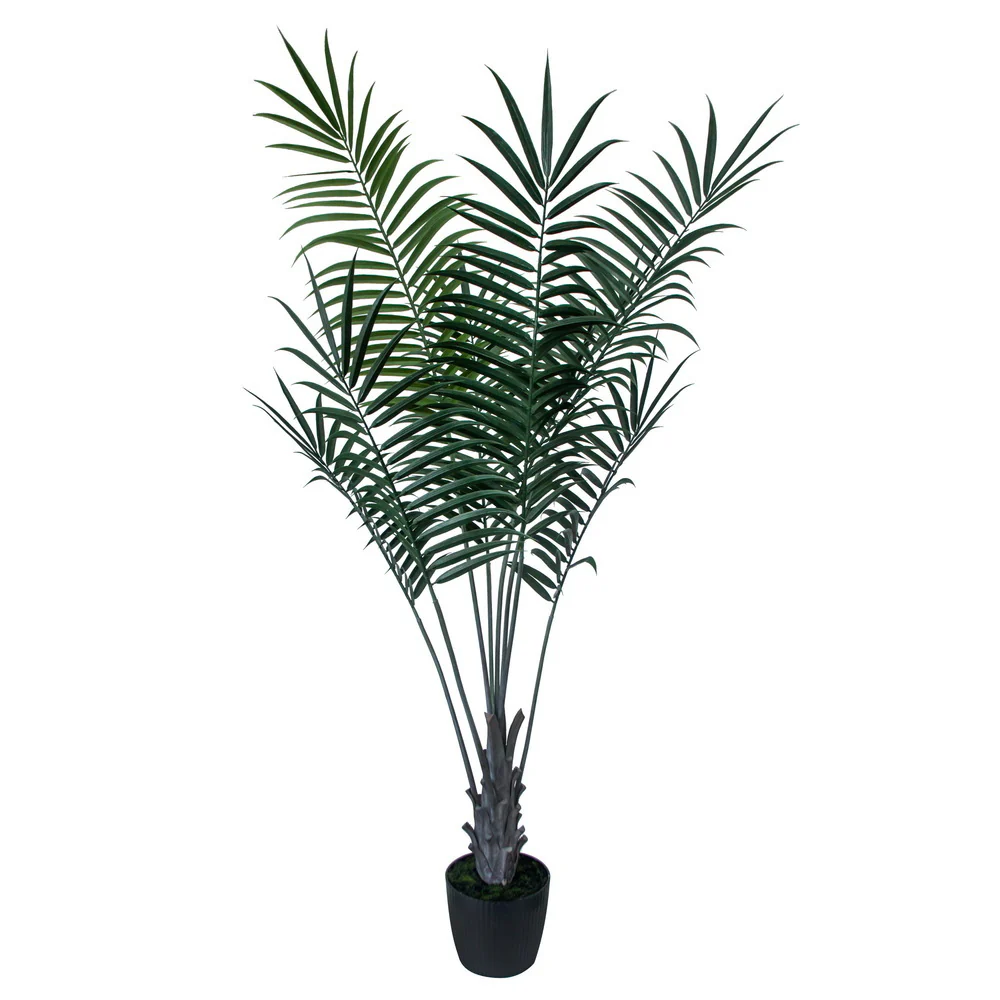 6'8" Outdoor UV-Resistant Artificial Areca Palm Tree w/Planter -Green