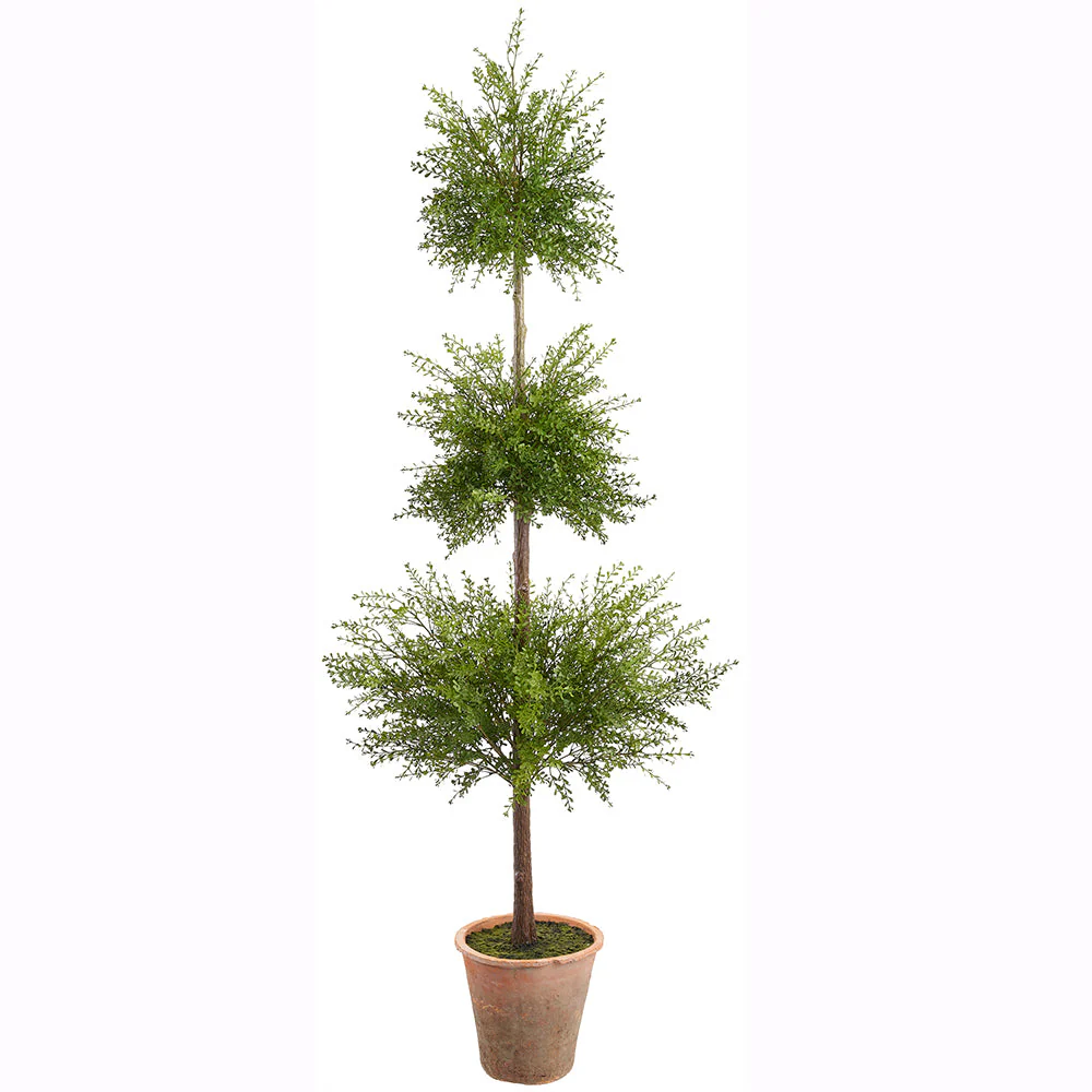 68" Outdoor UV-Resistant Artificial Double Myrtle Ball-Shaped Topiary w/Clay Pot -Green
