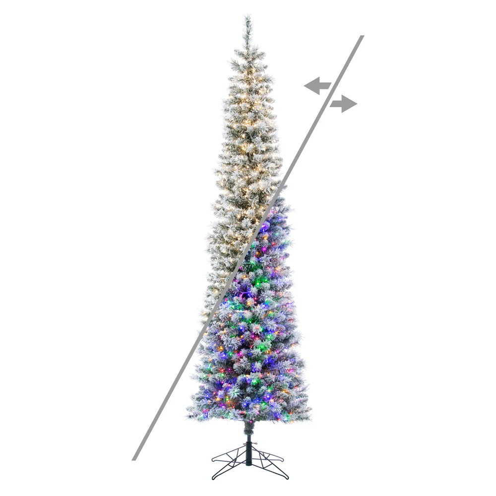 6'Hx19"W Pencil Flocked Crest Pine Artificial Christmas Tree, Micro LED Pre-Lit (Multi-Mode) -White/Green