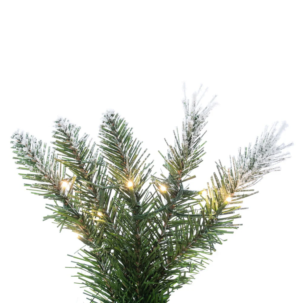 6'Hx19"W Pencil Flocked Crest Pine Artificial Christmas Tree, Micro LED Pre-Lit (Multi-Mode) -White/Green - Image 2