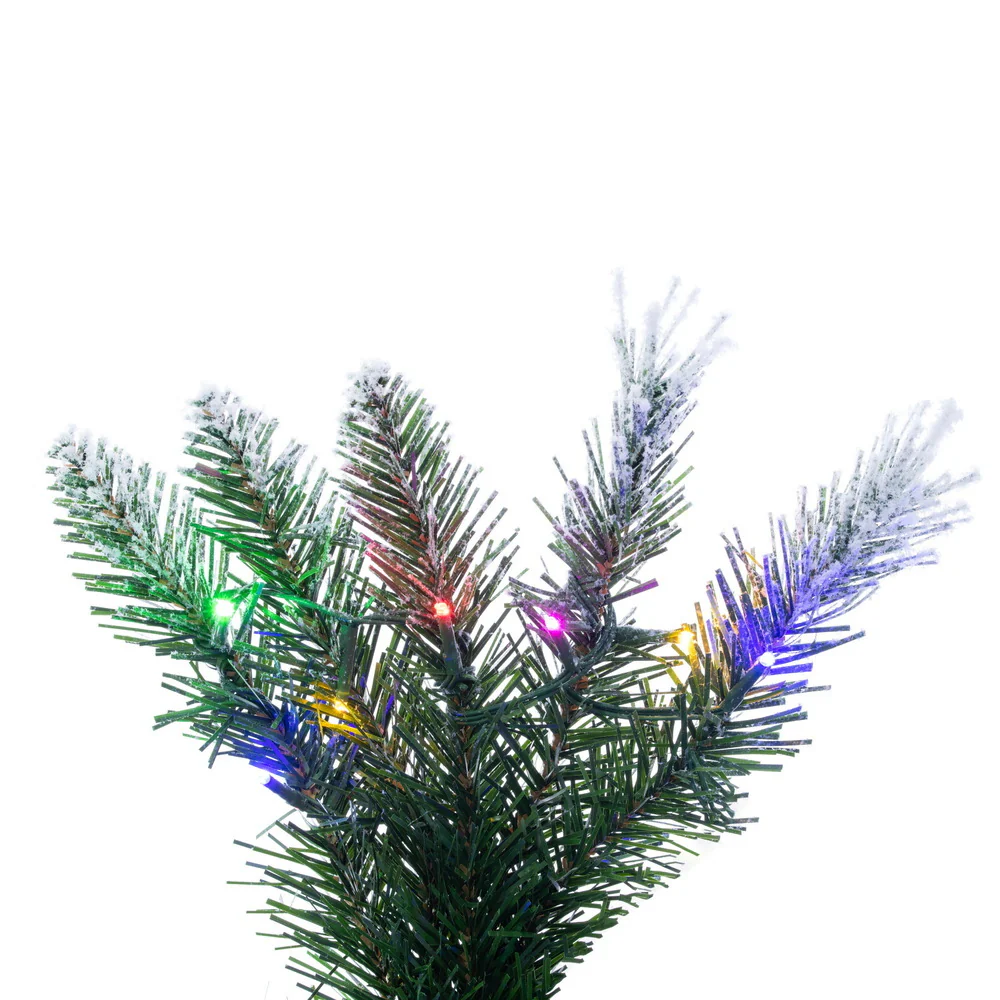 6'Hx19"W Pencil Flocked Crest Pine Artificial Christmas Tree, Micro LED Pre-Lit (Multi-Mode) -White/Green - Image 3