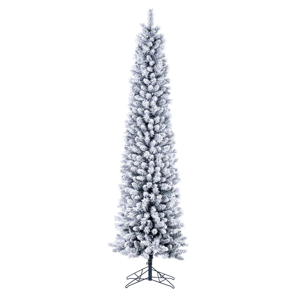 6'Hx19"W Pencil Flocked Crest Pine Artificial Christmas Tree, Unlit -White/Green