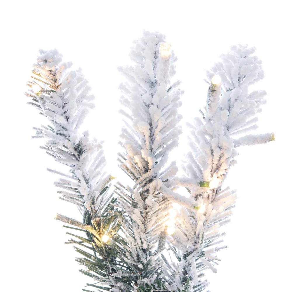 6'Hx19"W Snowy Flocked Alpine Artificial Christmas Tree, Micro LED Pre-Lit (Multi-Mode) -Green - Image 2