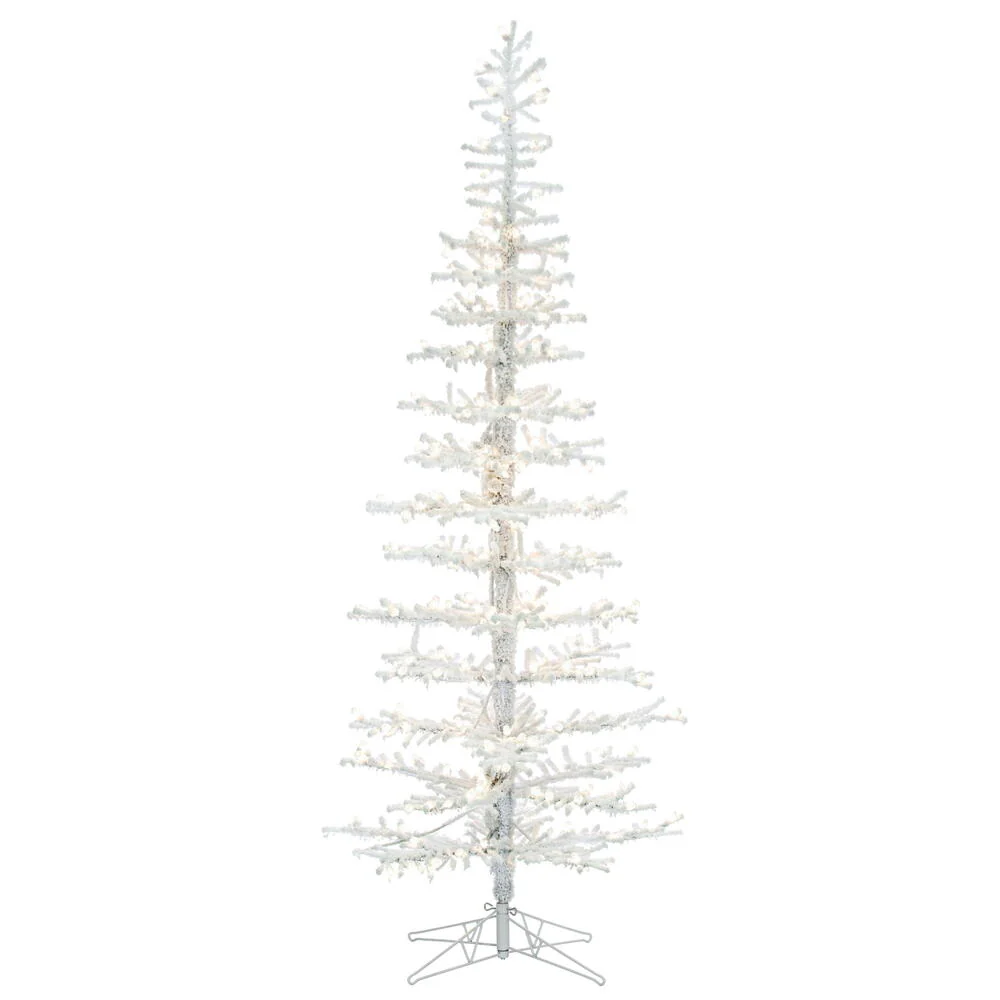 6'Hx26"W Flocked Kuna Pine Artificial Christmas Tree, LED Pre-Lit -White