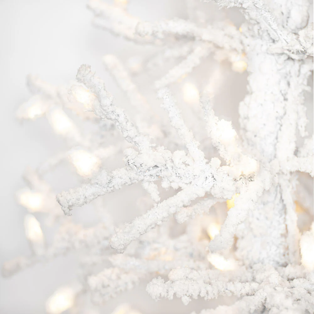 6'Hx26"W Flocked Kuna Pine Artificial Christmas Tree, LED Pre-Lit -White - Image 2