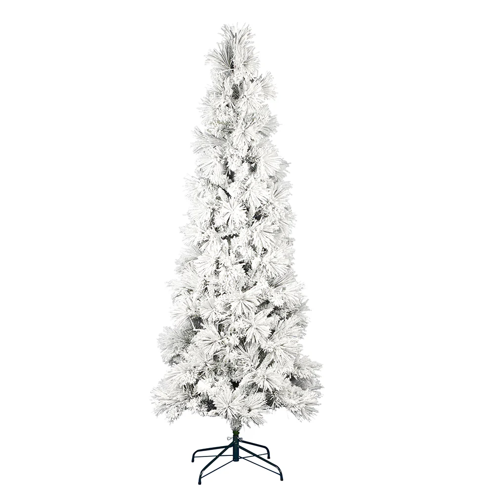 6'Hx30"W Flocked Pencil Atka Pine Artificial Christmas Tree, Unlit -White