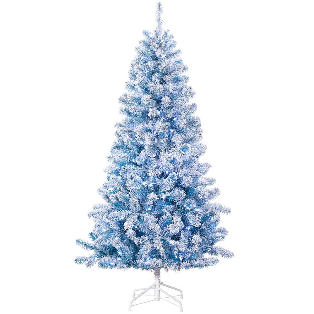 6'Hx30"W Frosted Skyline Pine Artificial Christmas Tree, LED Pre-Lit -Blue