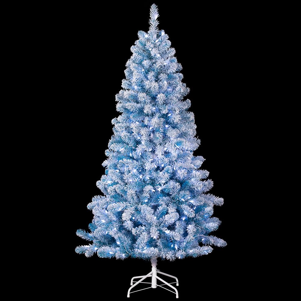 6'Hx30"W Frosted Skyline Pine Artificial Christmas Tree, LED Pre-Lit -Blue - Image 2