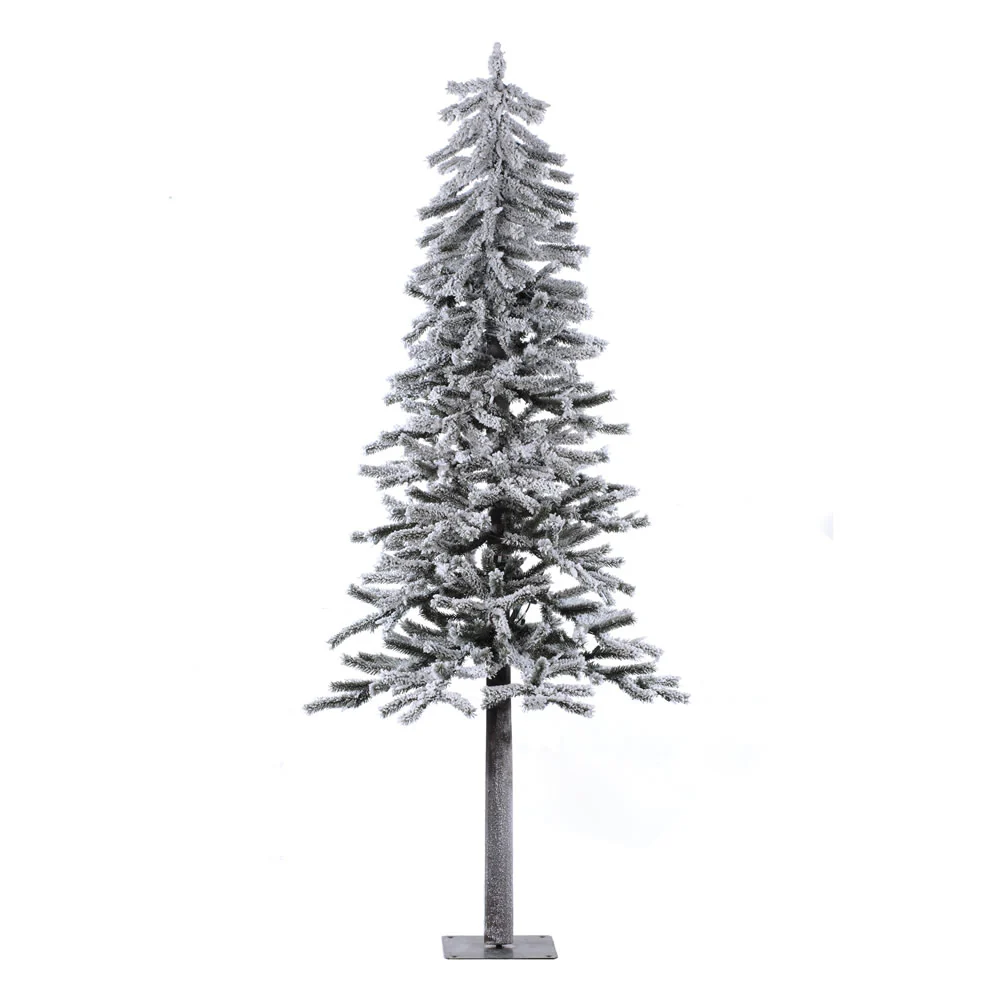 6'Hx33"W Flocked Natural Trunk Alpine Artificial Christmas Tree, Unlit -White/Green