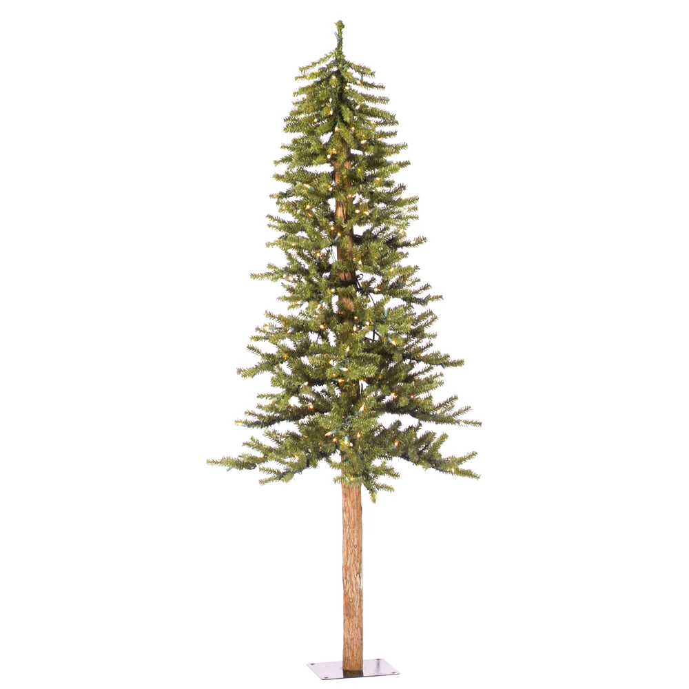 6'Hx33"W Natural Trunk Alpine Artificial Christmas Tree, LED Pre-Lit -Green