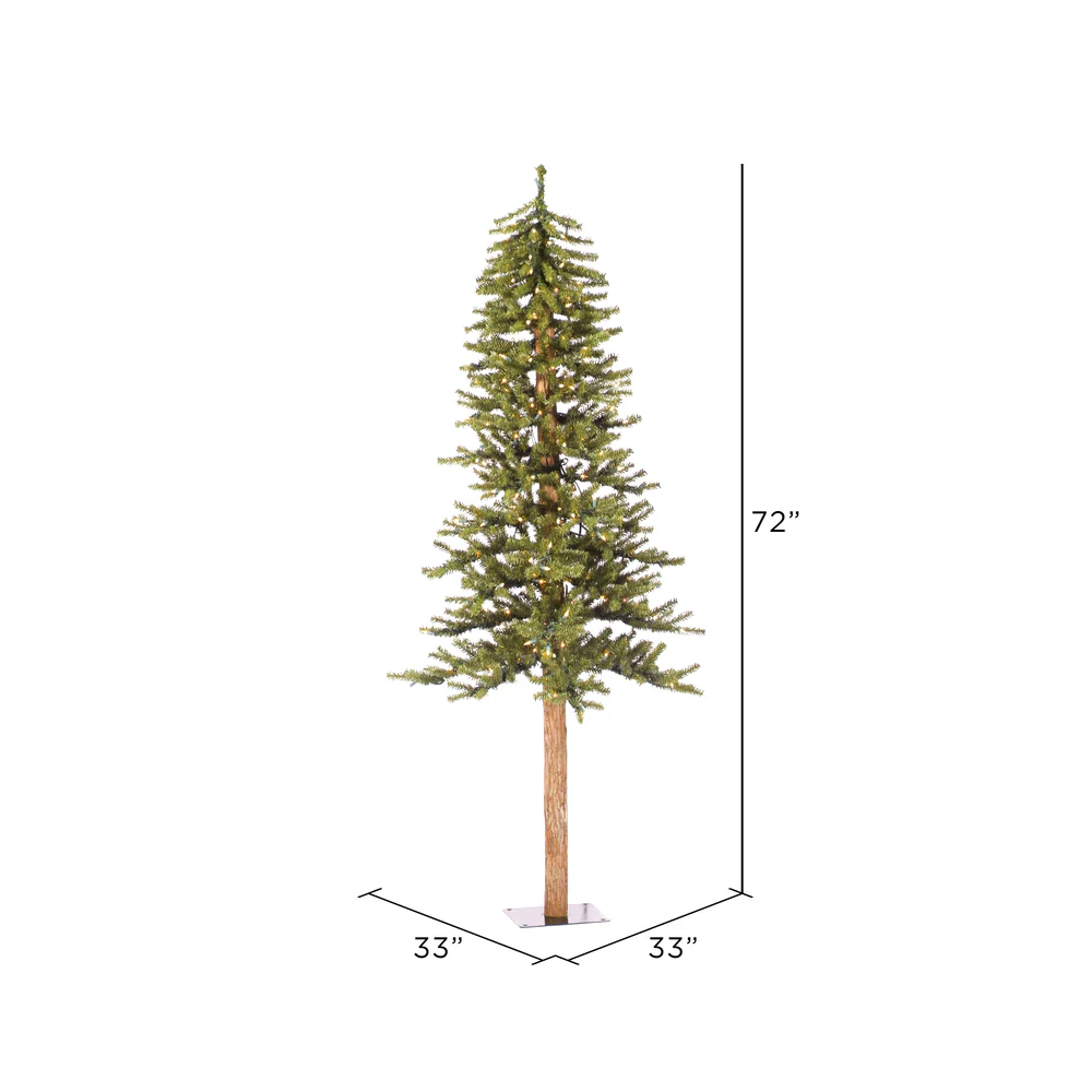 6'Hx33"W Natural Trunk Alpine Artificial Christmas Tree, LED Pre-Lit -Green - Image 2
