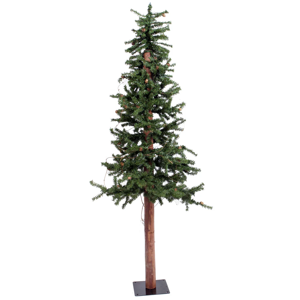 6'Hx33"W Natural Trunk Alpine Artificial Christmas Tree With Pinecone & Vines, Unlit -Green