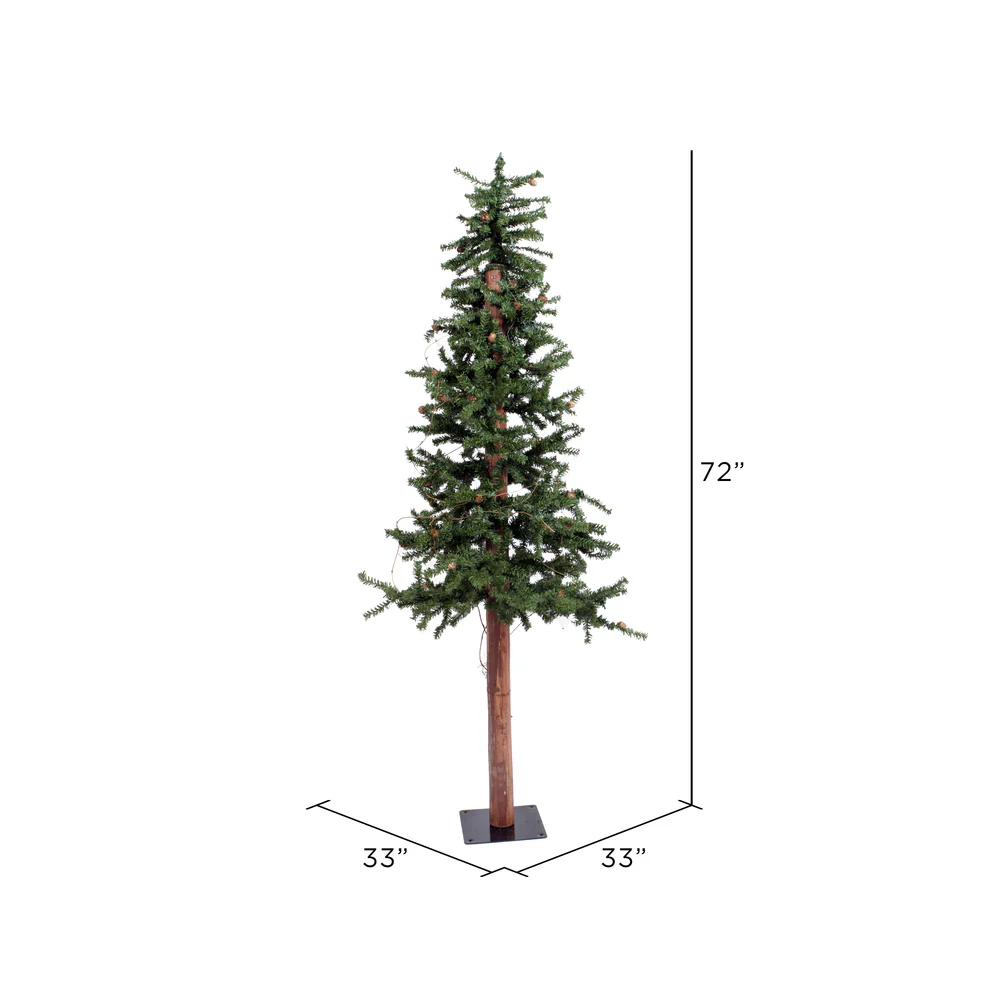 6'Hx33"W Natural Trunk Alpine Artificial Christmas Tree With Pinecone & Vines, Unlit -Green - Image 3