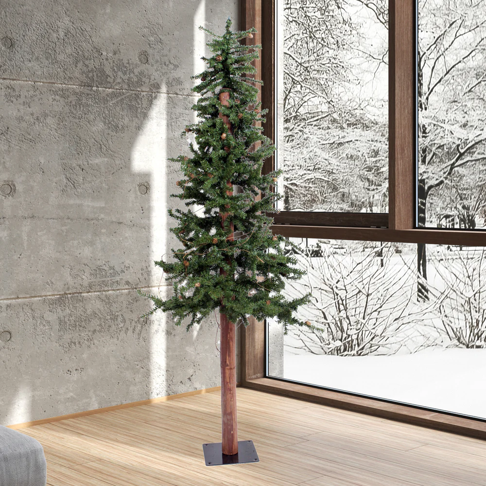 6'Hx33"W Natural Trunk Alpine Artificial Christmas Tree With Pinecone & Vines, Unlit -Green - Image 5