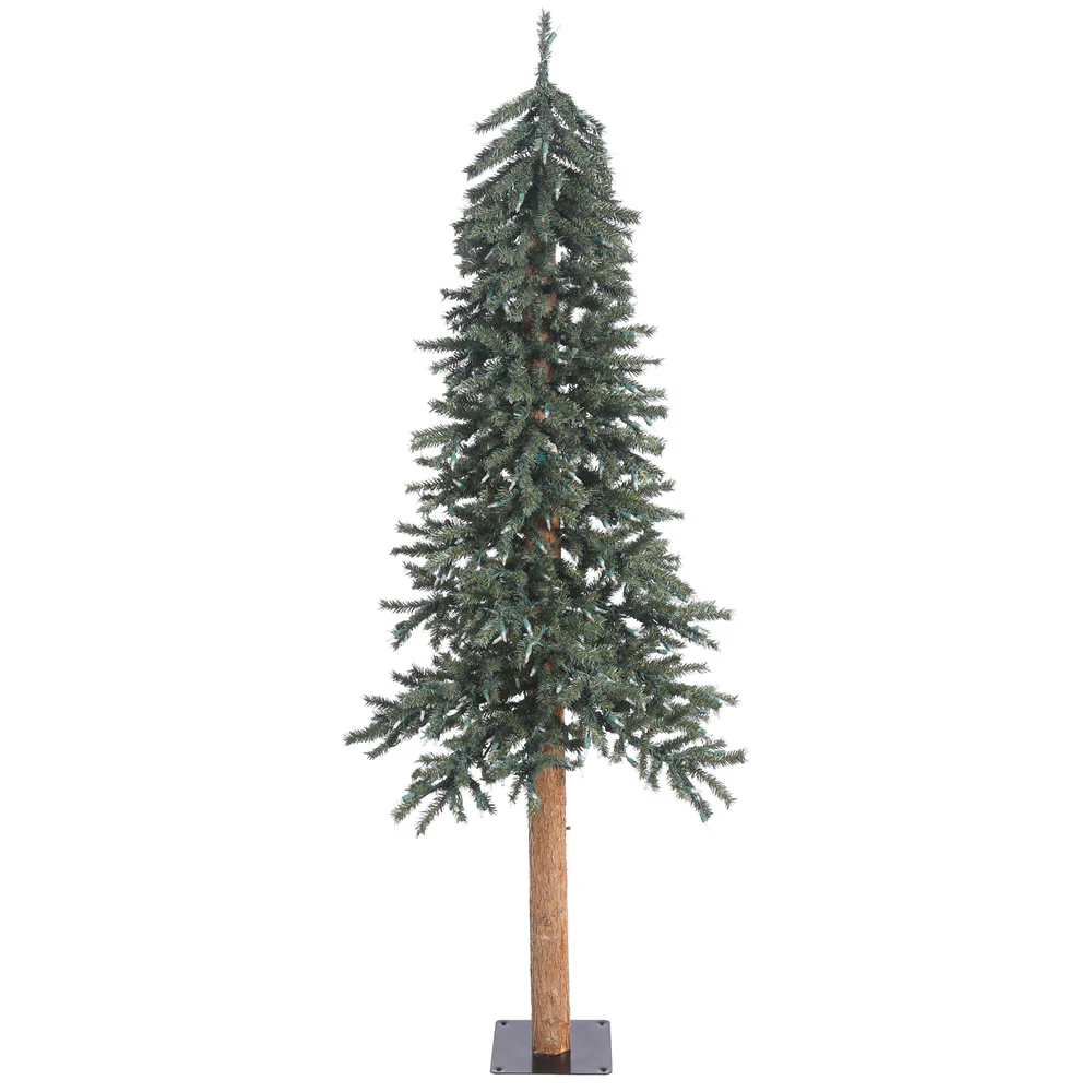 6'Hx33"W Natural Trunk With Bark Alpine Artificial Christmas Tree, Unlit -Green