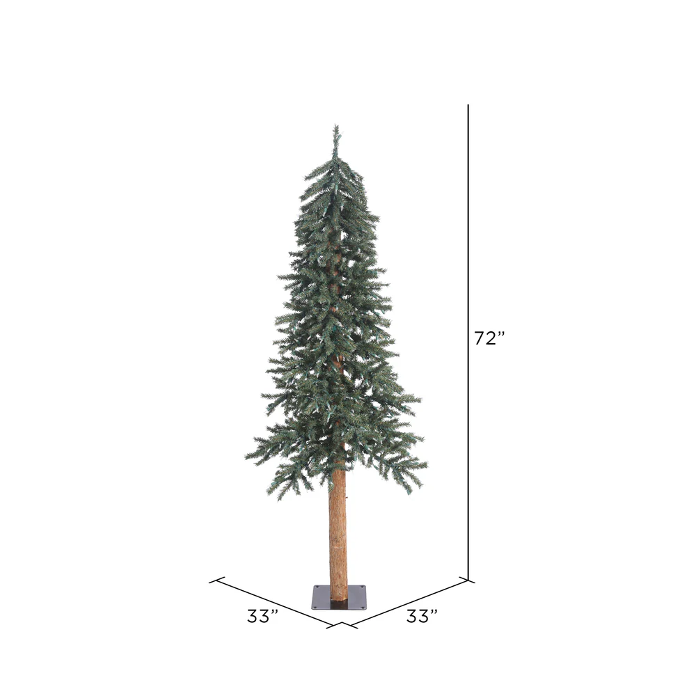6'Hx33"W Natural Trunk With Bark Alpine Artificial Christmas Tree, Unlit -Green - Image 3