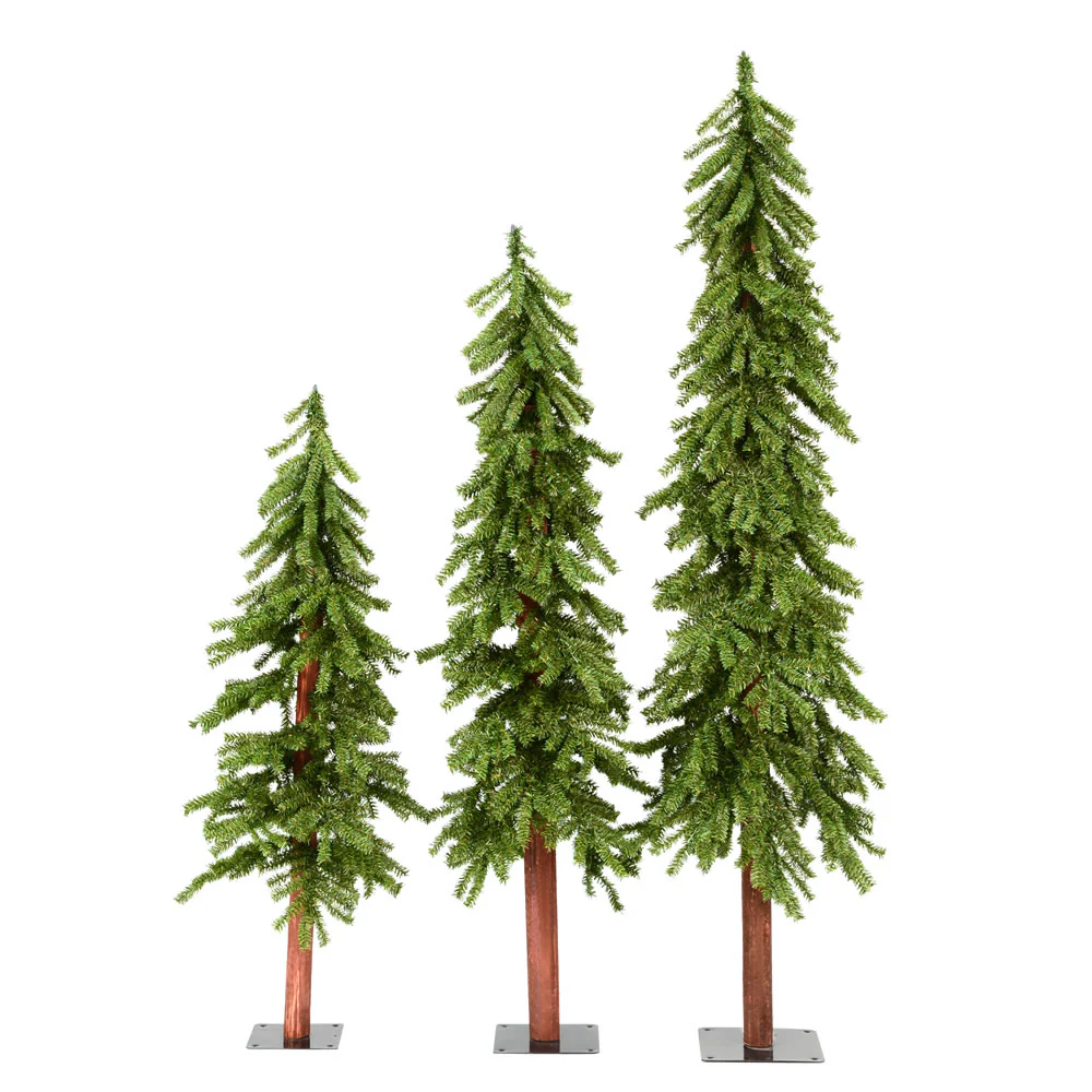 6'Hx33"W Set Of Natural Trunk Alpine Artificial Christmas Trees, Unlit -Green