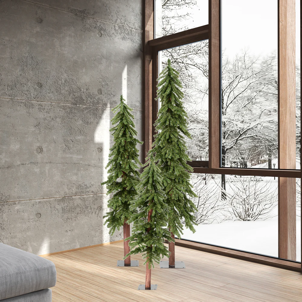 6'Hx33"W Set Of Natural Trunk Alpine Artificial Christmas Trees, Unlit -Green - Image 4