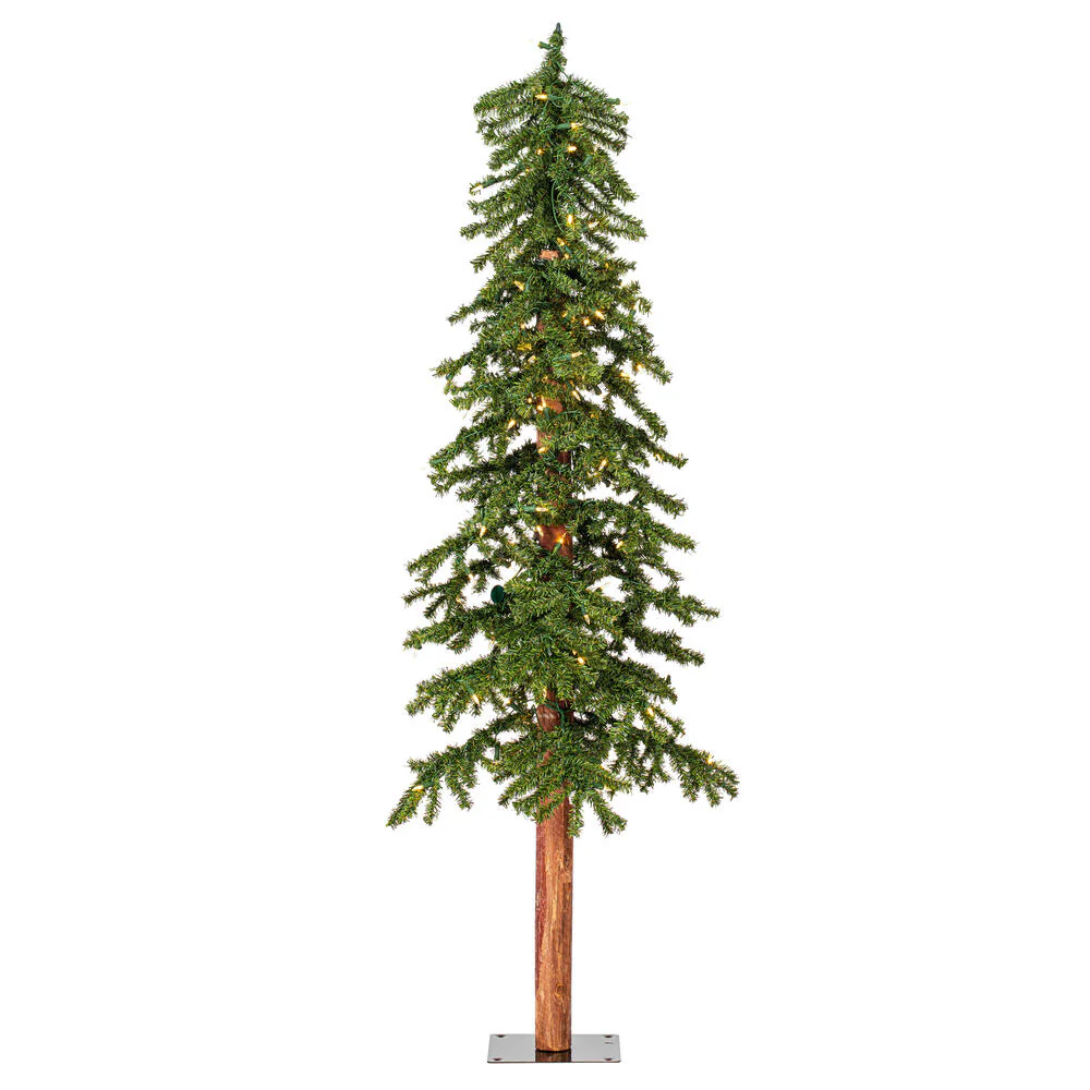 6'Hx33"W Set Of Natural Trunk With Bark Alpine Artificial Christmas Trees, LED Pre-Lit -Green - Image 2