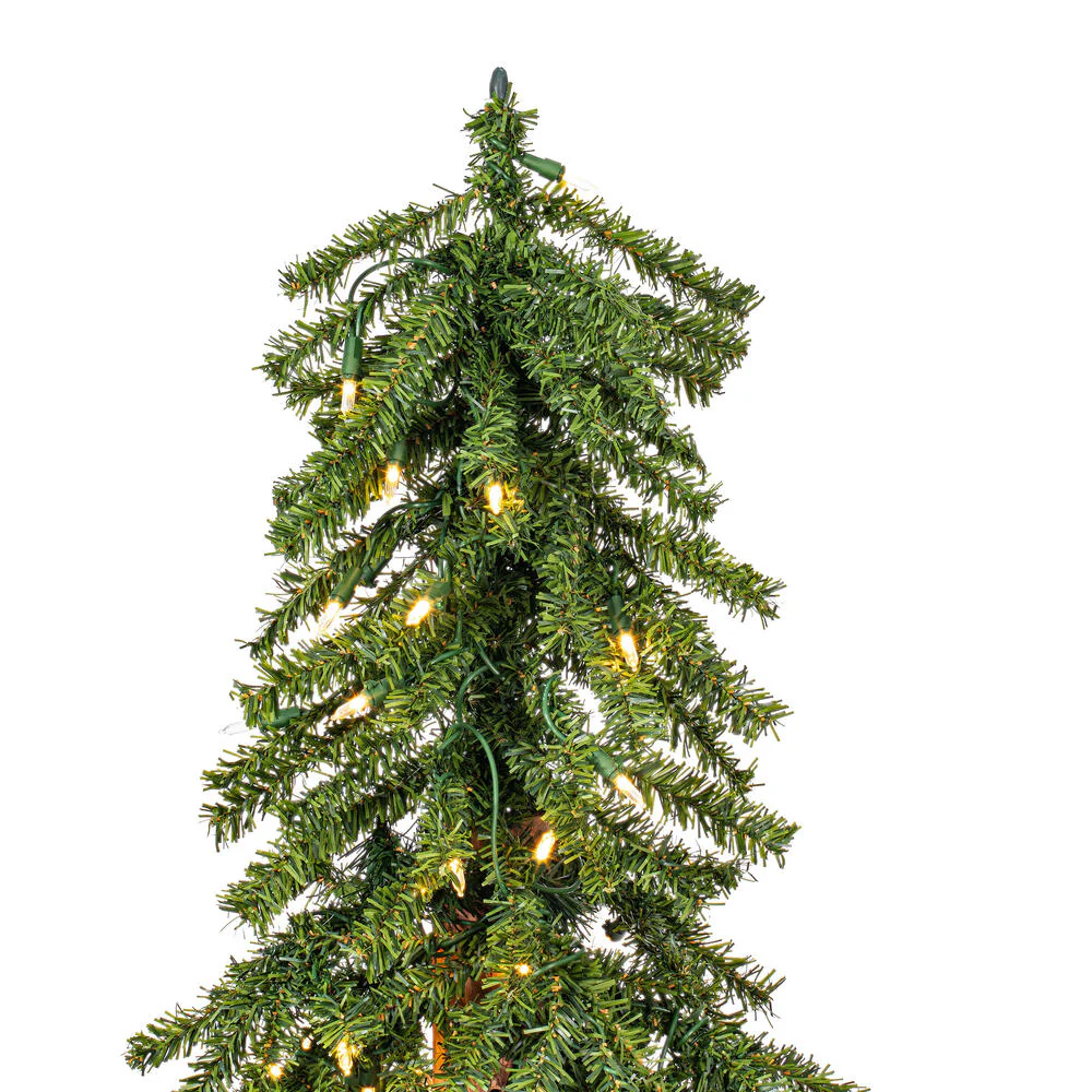 6'Hx33"W Set Of Natural Trunk With Bark Alpine Artificial Christmas Trees, LED Pre-Lit -Green - Image 3