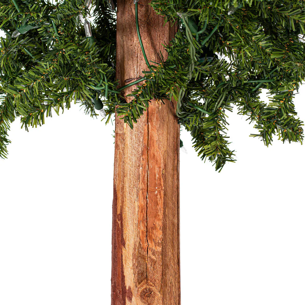 6'Hx33"W Set Of Natural Trunk With Bark Alpine Artificial Christmas Trees, LED Pre-Lit -Green - Image 5